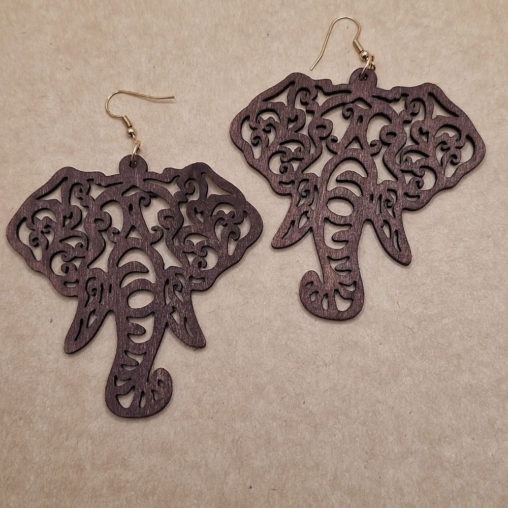 Wood elephant earrings Bohemian nature animal jewelry